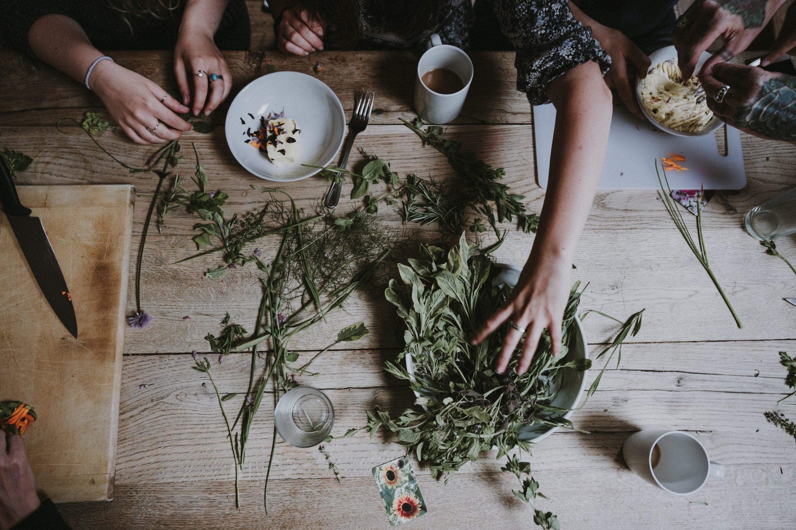 Herbal wellness products on wooden table