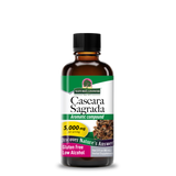 A bottle of Nature's Answer Cascara Sagrada Aromatic Compound, 5,000 mg, in a 3 fl oz amber glass bottle with a black cap and a white, green, and purple label.