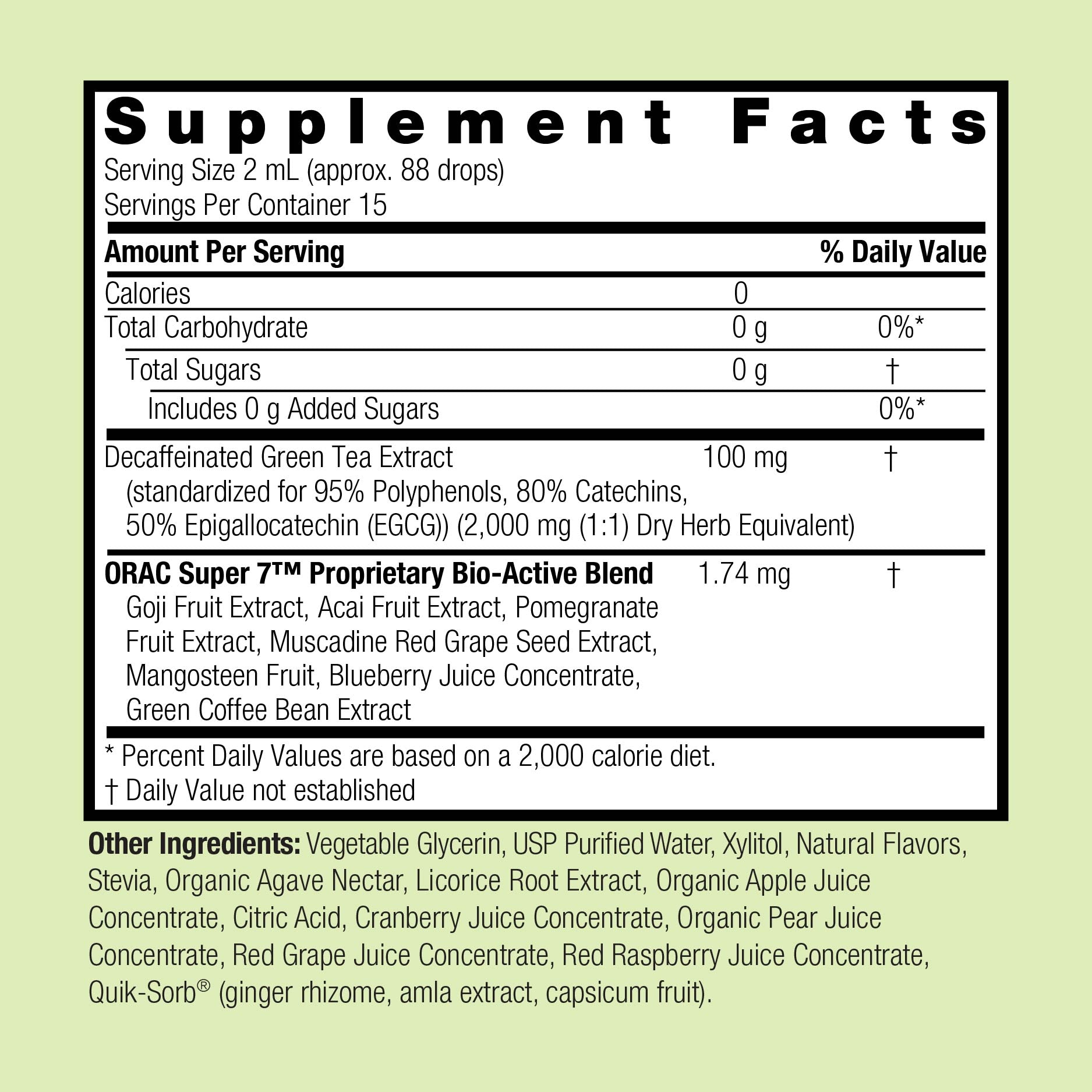 Green Tea with ORAC Super 7  Berry Flavor - Alcohol Free Liquid