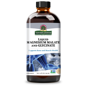 Bottle of Nature's Answer Liquid Magnesium Malate and Glycinate on a white background