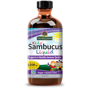 Bottle of Nature's Answer Kids' Sambucus Liquid on a white background