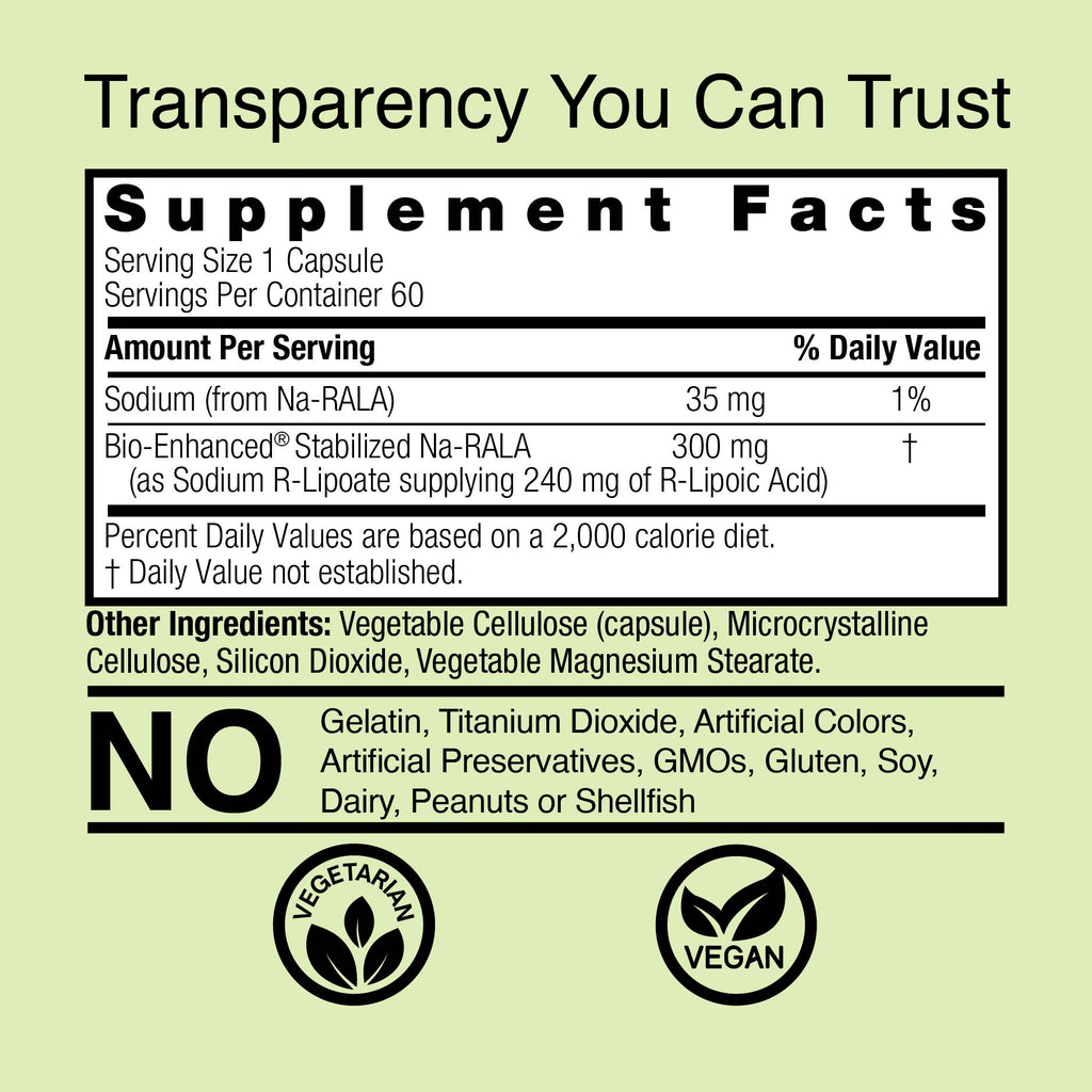 Bio-Enhanced Natural R-Lipoic Acid - Veggie Capsules