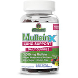 A bottle of Nature's Answer Mullein X Lung Support Daily Gummies, 30-day supply, 60 vegan gummies, mixed berry flavor, on a white background.
