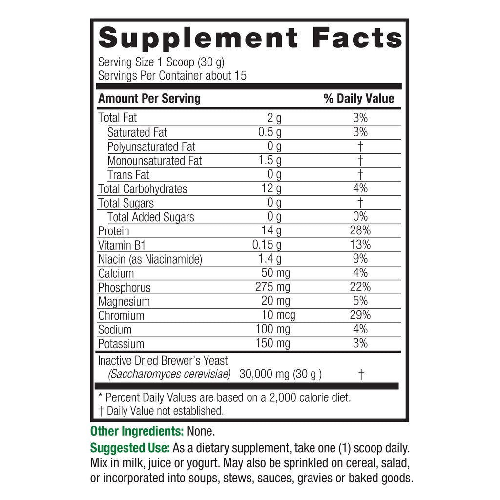 Brewers Yeast 16oz Supplement Facts Box