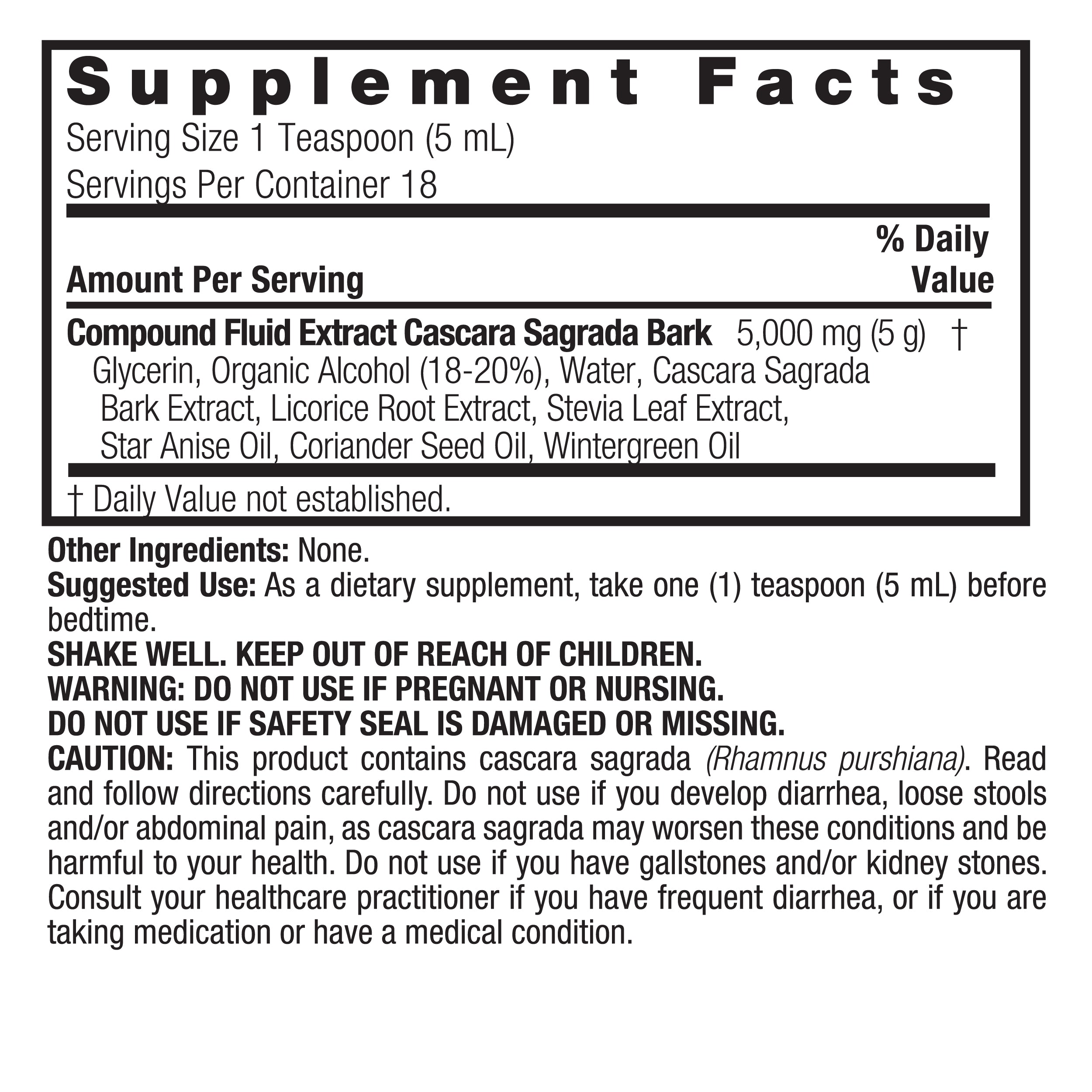 Cascara Sagrada Extract - Low Alcohol Liquid