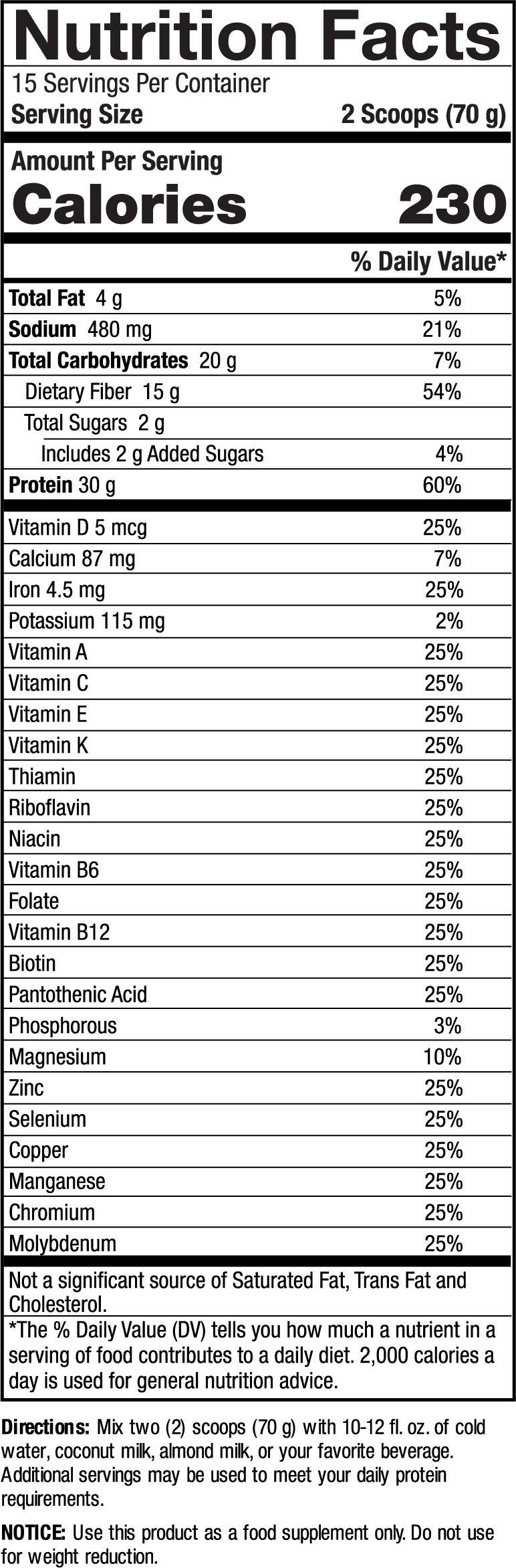 Plant Head Real Meal Chocolate 2.3lbs Supplement Facts Box