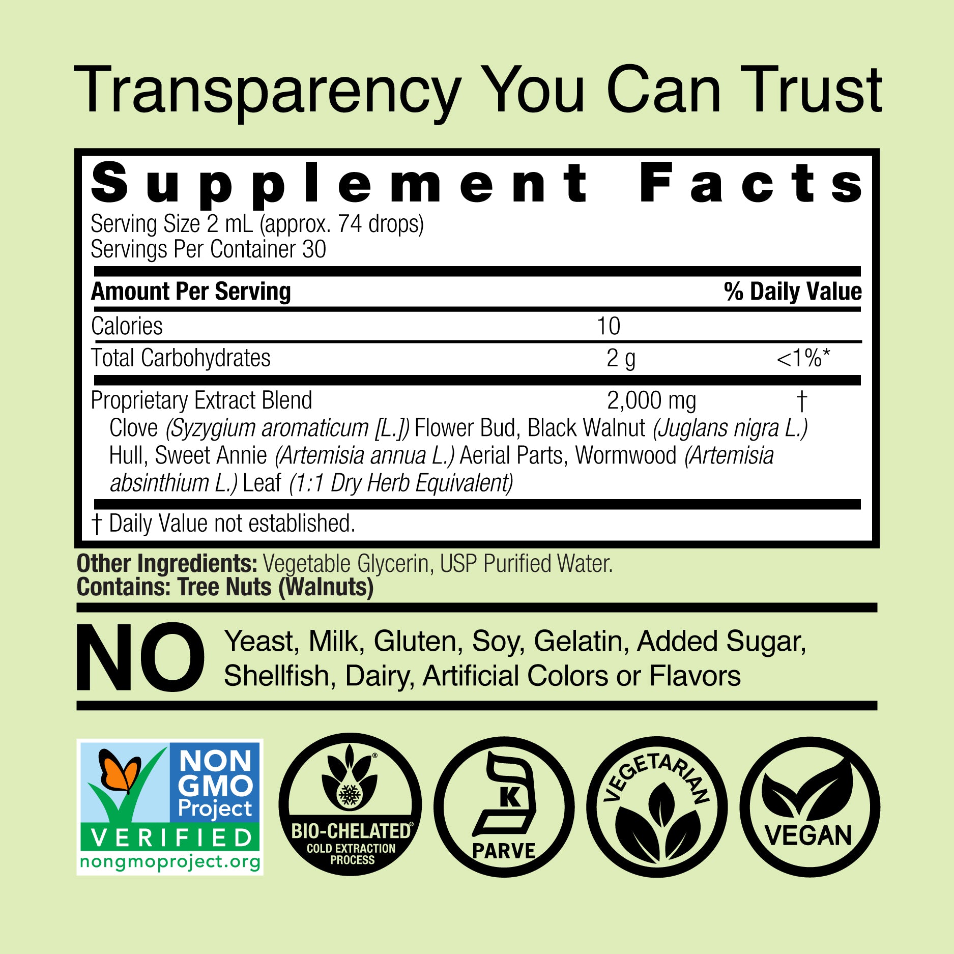 Black Walnut & Wormwood Extract - Alcohol Free Liquid