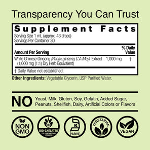 White Ginseng Extract - Alcohol Free Liquid