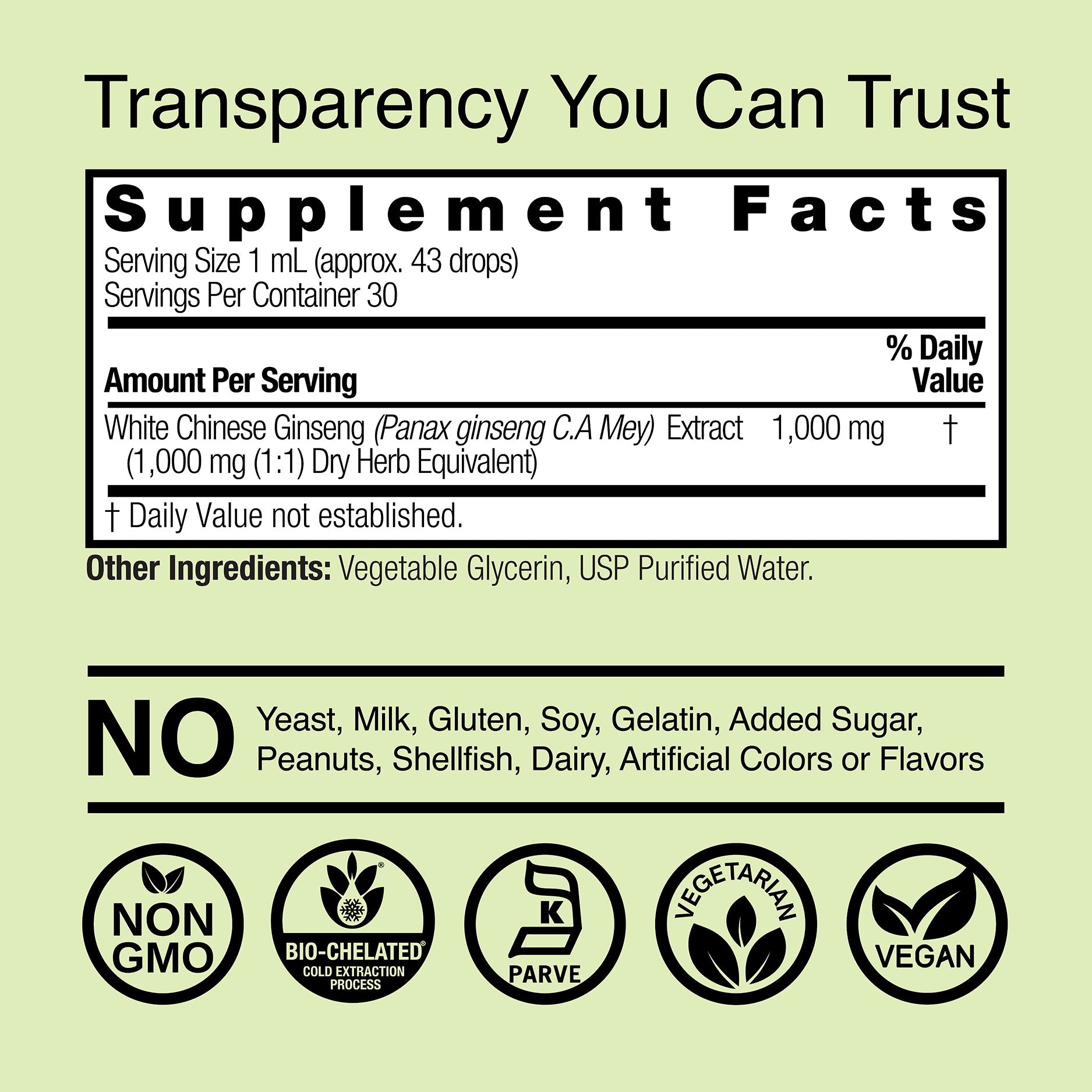 White Ginseng Extract - Alcohol Free Liquid