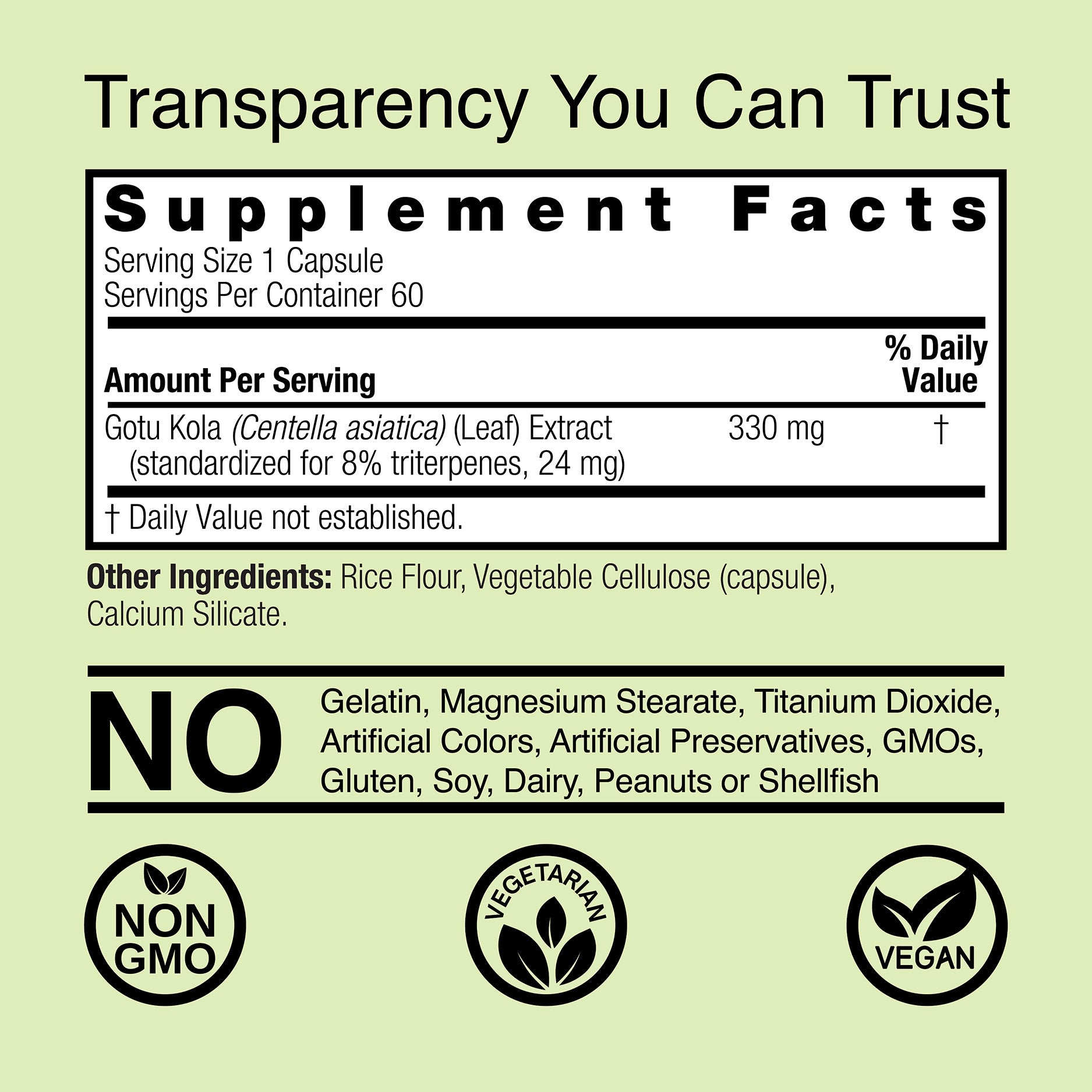 Gotu Kola Herb - 330 mg Veggie Capsules
