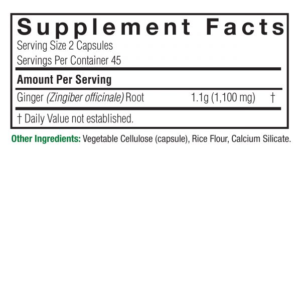 Ginger 90 v-caps Supplement Facts Box