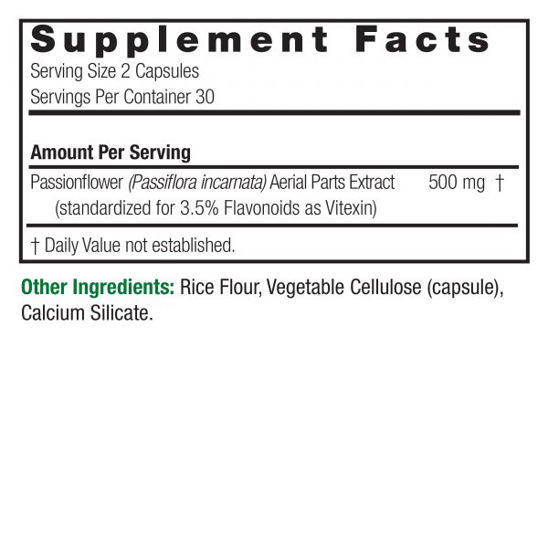 Passionflower Standardized 60 v-caps Supplement Facts Box