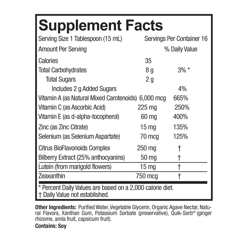 Eye Care Formula Liquid 8oz Supplement Facts Box