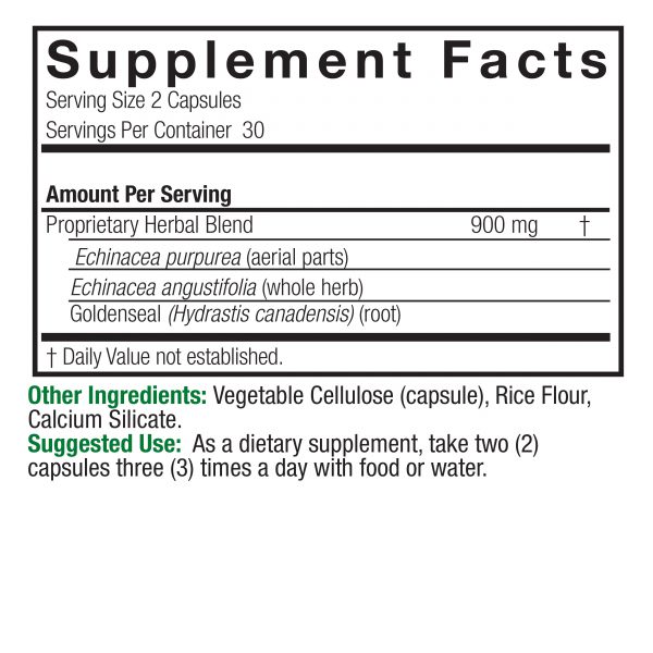Echinacea and Goldenseal Root 90 v-caps Supplement Facts Box
