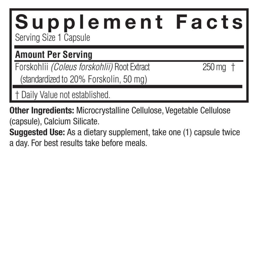 Forskohlii Standardized 60 v-caps Supplement Facts Box