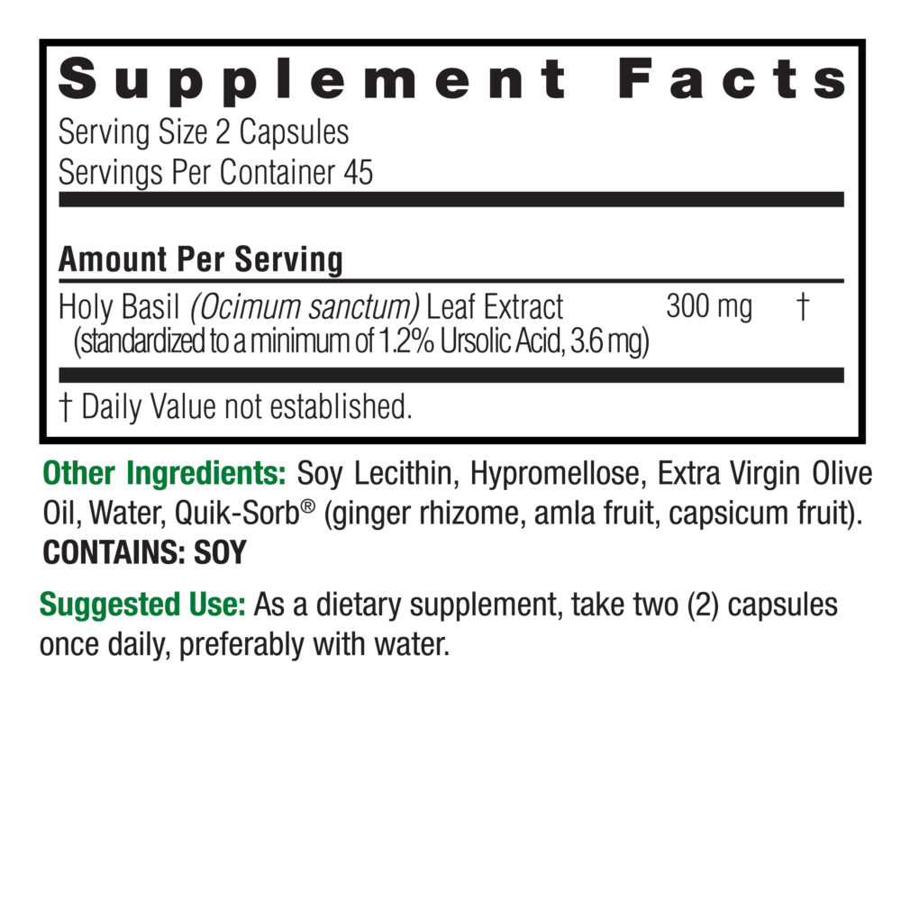 Holy Basil 90 v-caps (extractacaps) Supplements Facts Box