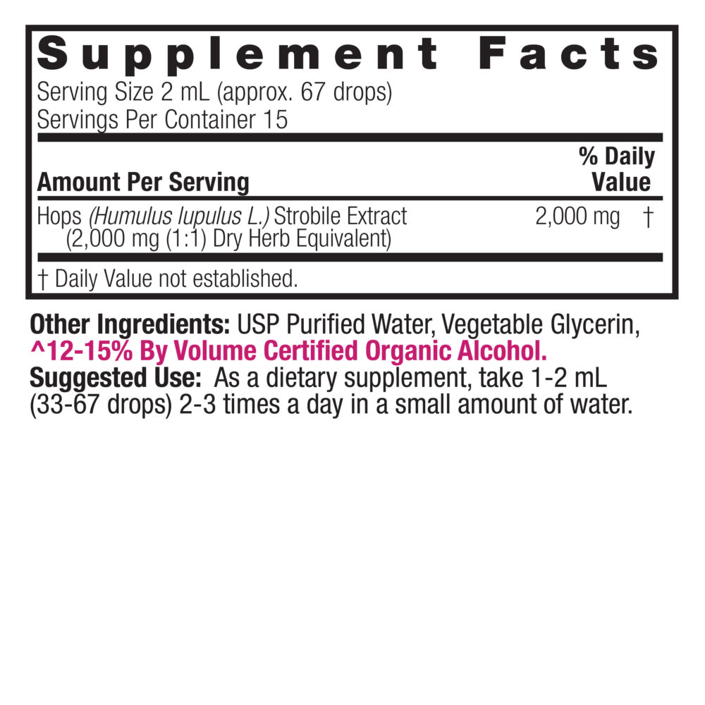 Hops 1oz Low Alcohol Supplement Facts Box