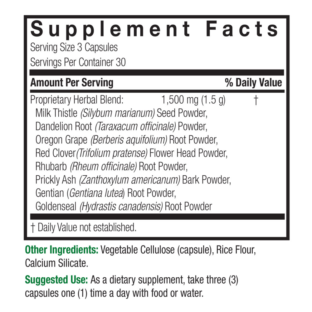 Liver Support 90 v-caps Supplement Facts Box