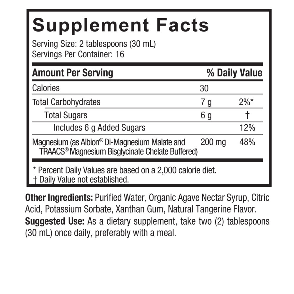 Magnesium Glycinate Liquid 16oz Supplement Facts Box