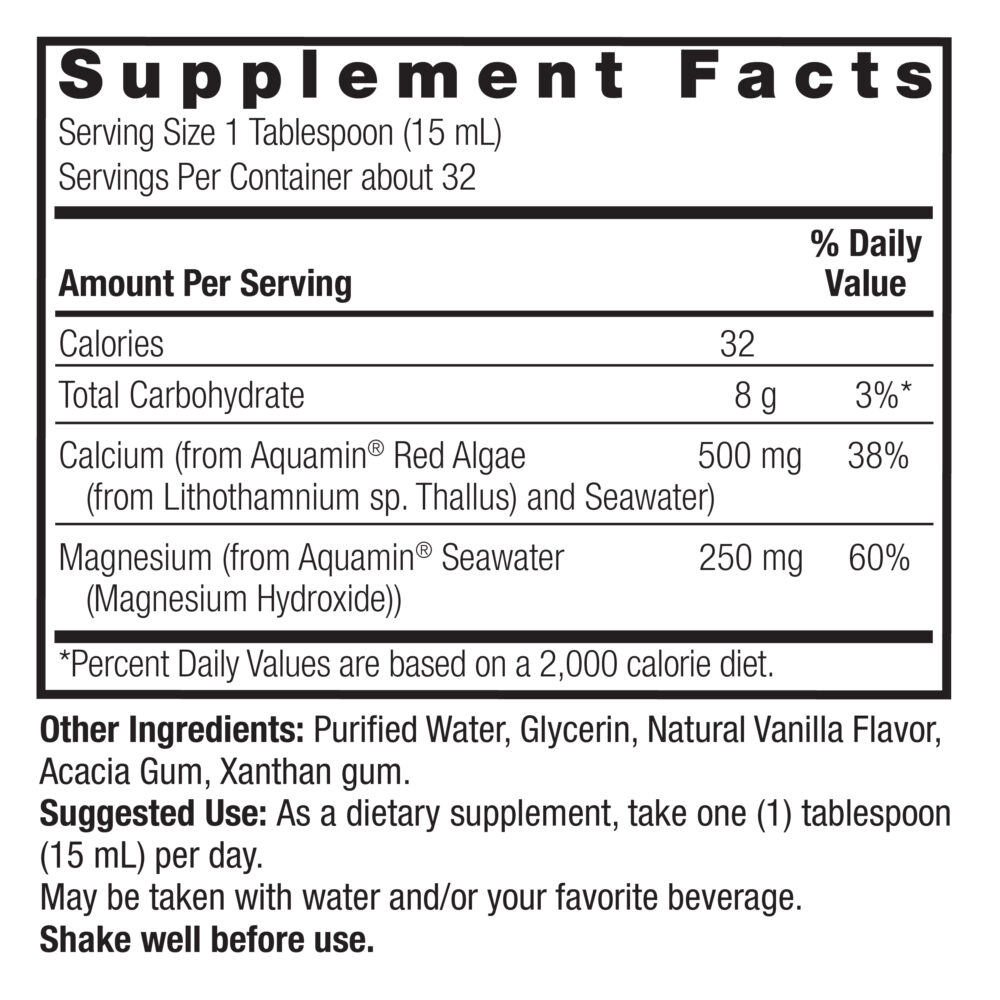 Marine Based Cal/Mag 500/250 Liquid 16oz Supplement Facts Box