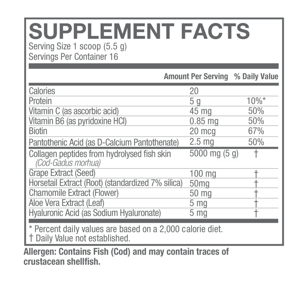 Marine Collagen Powder 3oz Supplement Facts box