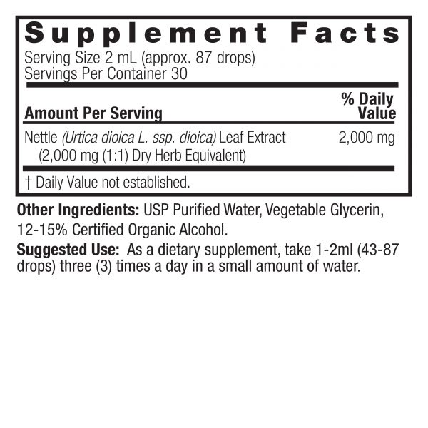 Nettle Leaf 2oz Low Alcohol Supplements Facts Box