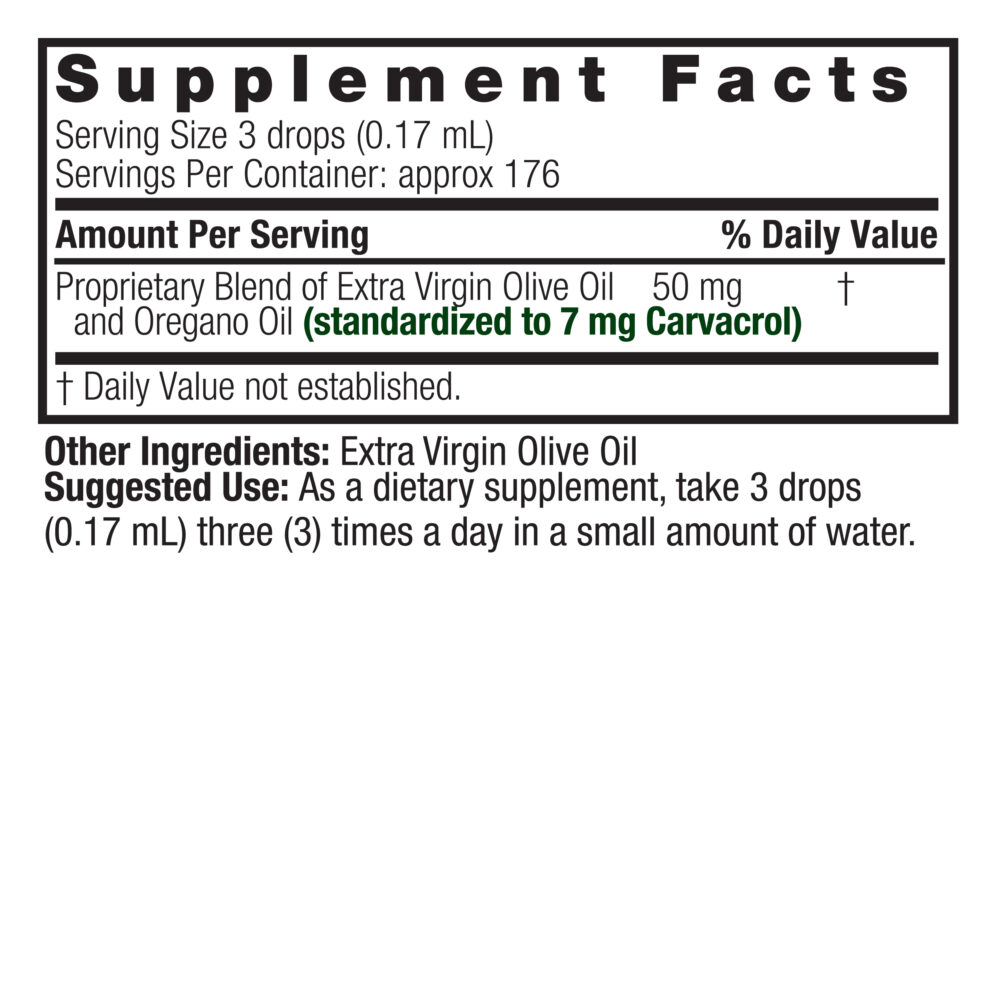 Oil of oregano supplement facts box