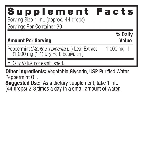 Peppermint Leaf 1oz Alcohol Free Supplement Facts Box
