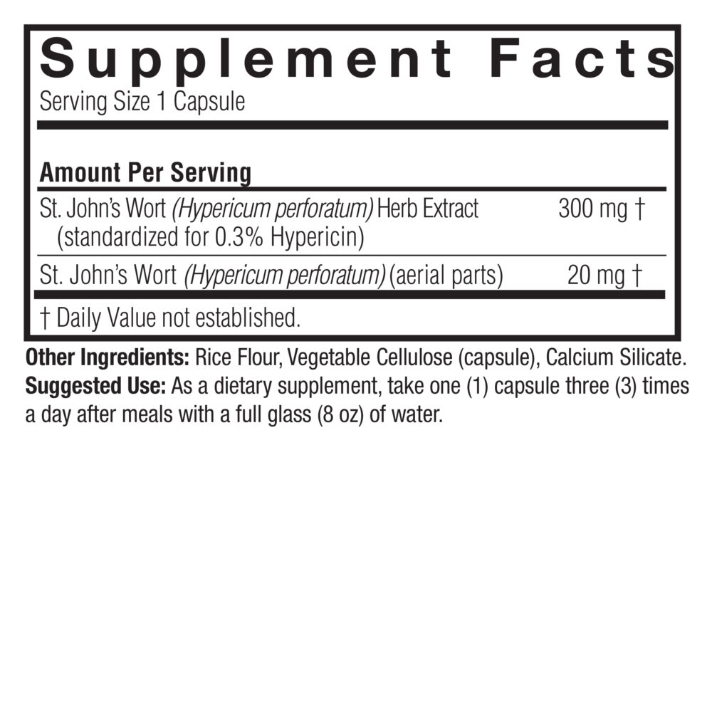 St. John's Wort Standardized 60 v-caps Supplement Facts Box