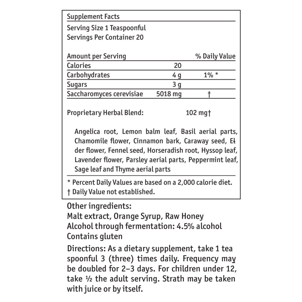 Strath 3.4 oz liquid Supplement Facts Box