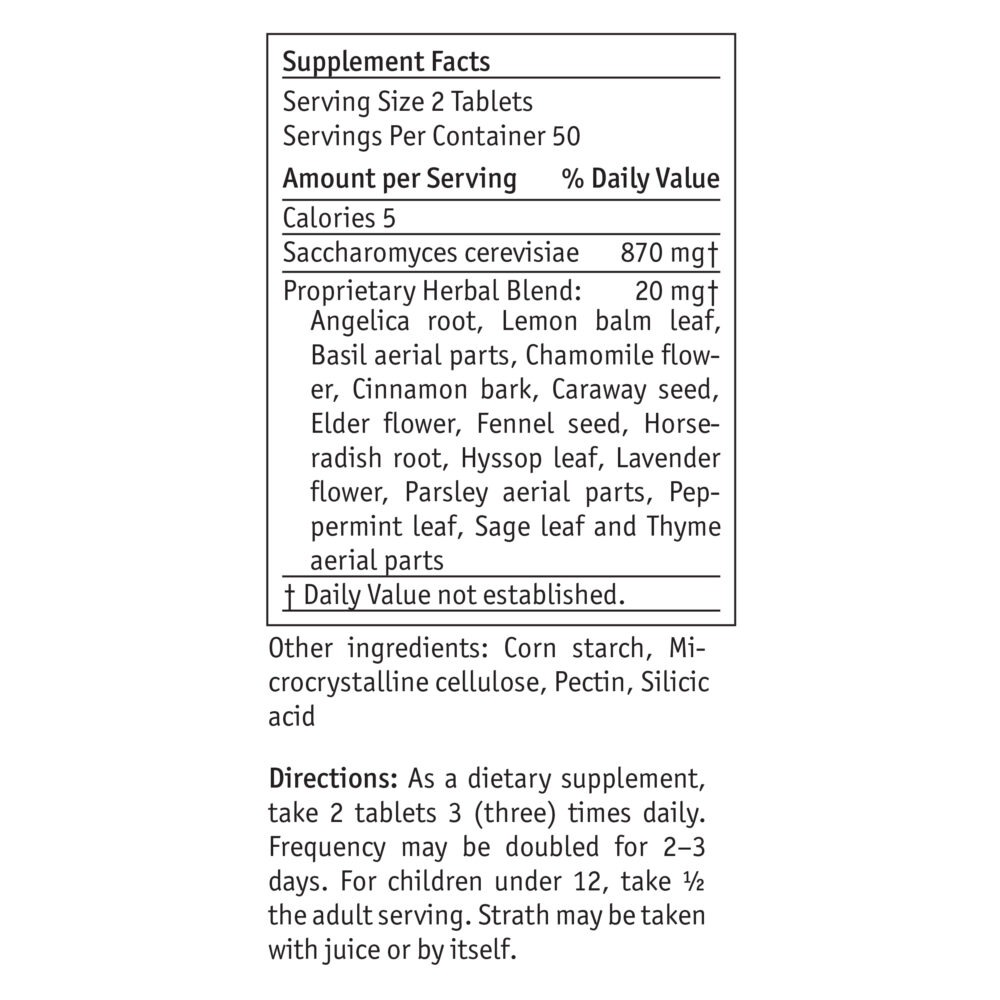 Strath Tablet 100 ct Supplement Facts Box