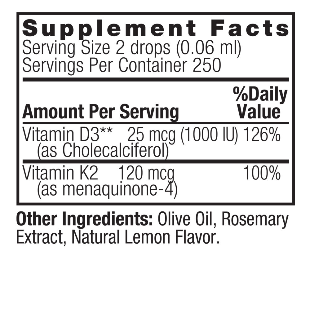 D3 K2 Supplement facts Box