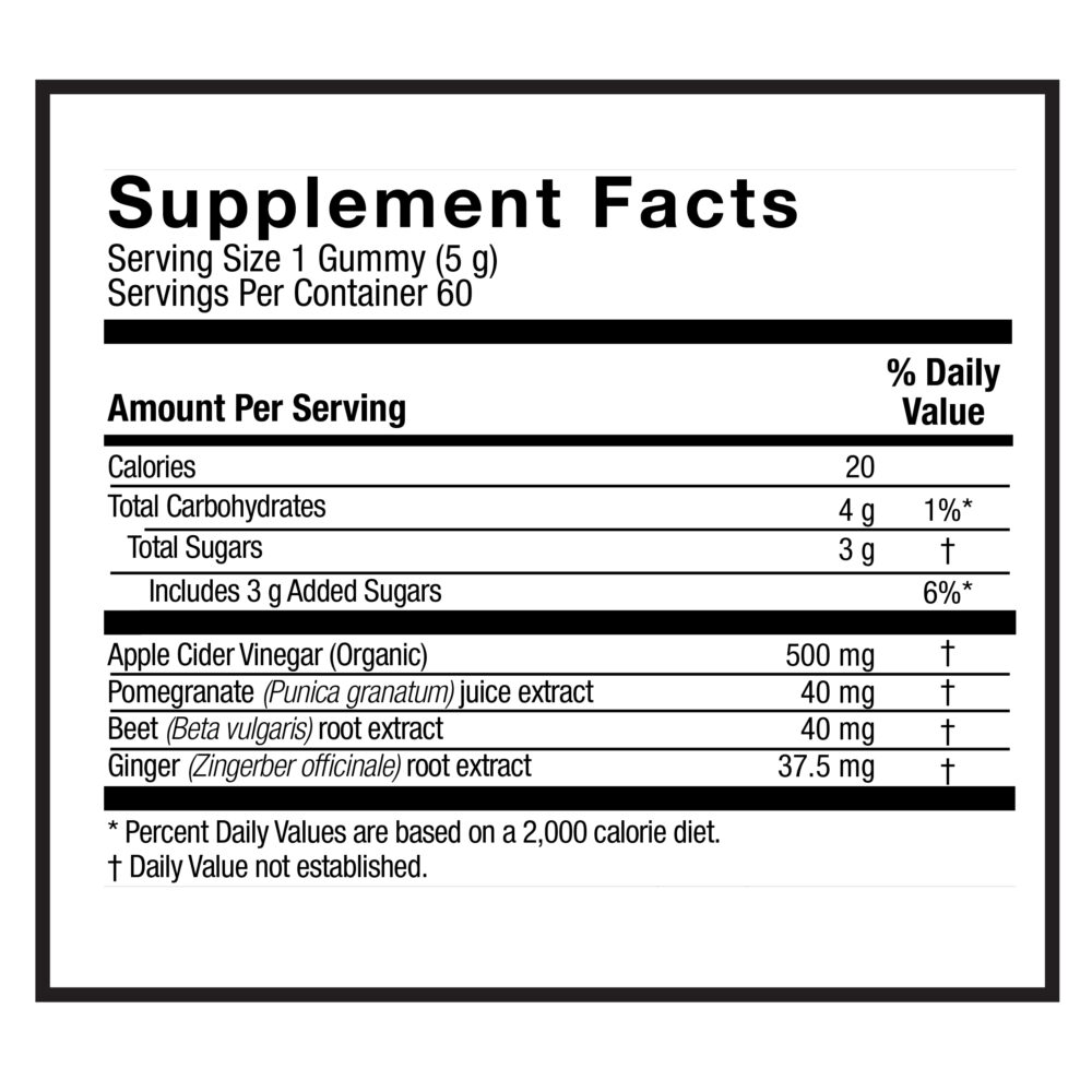 Genceutic Naturals – Apple Cider Vinegar with Ginger Gummies Supplement Facts Box