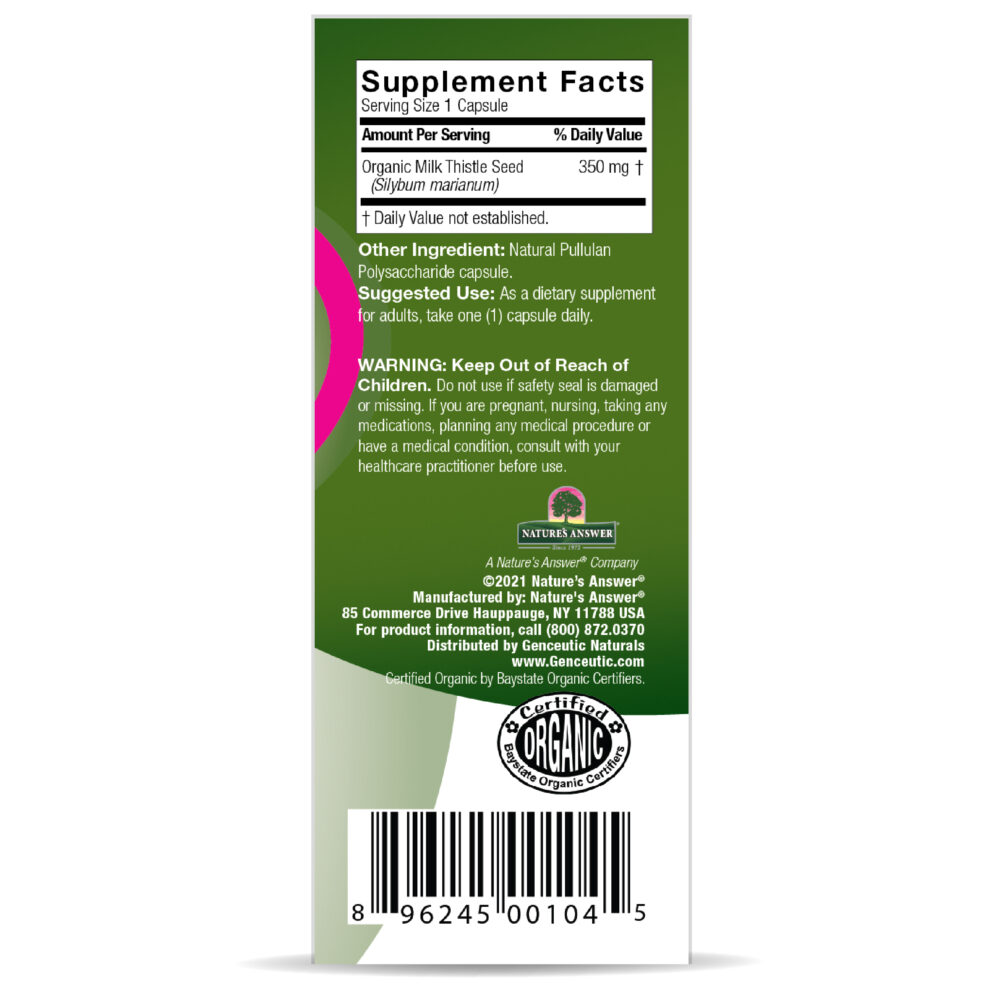 Certified Organic Milk Thistle 60 Capsules Box