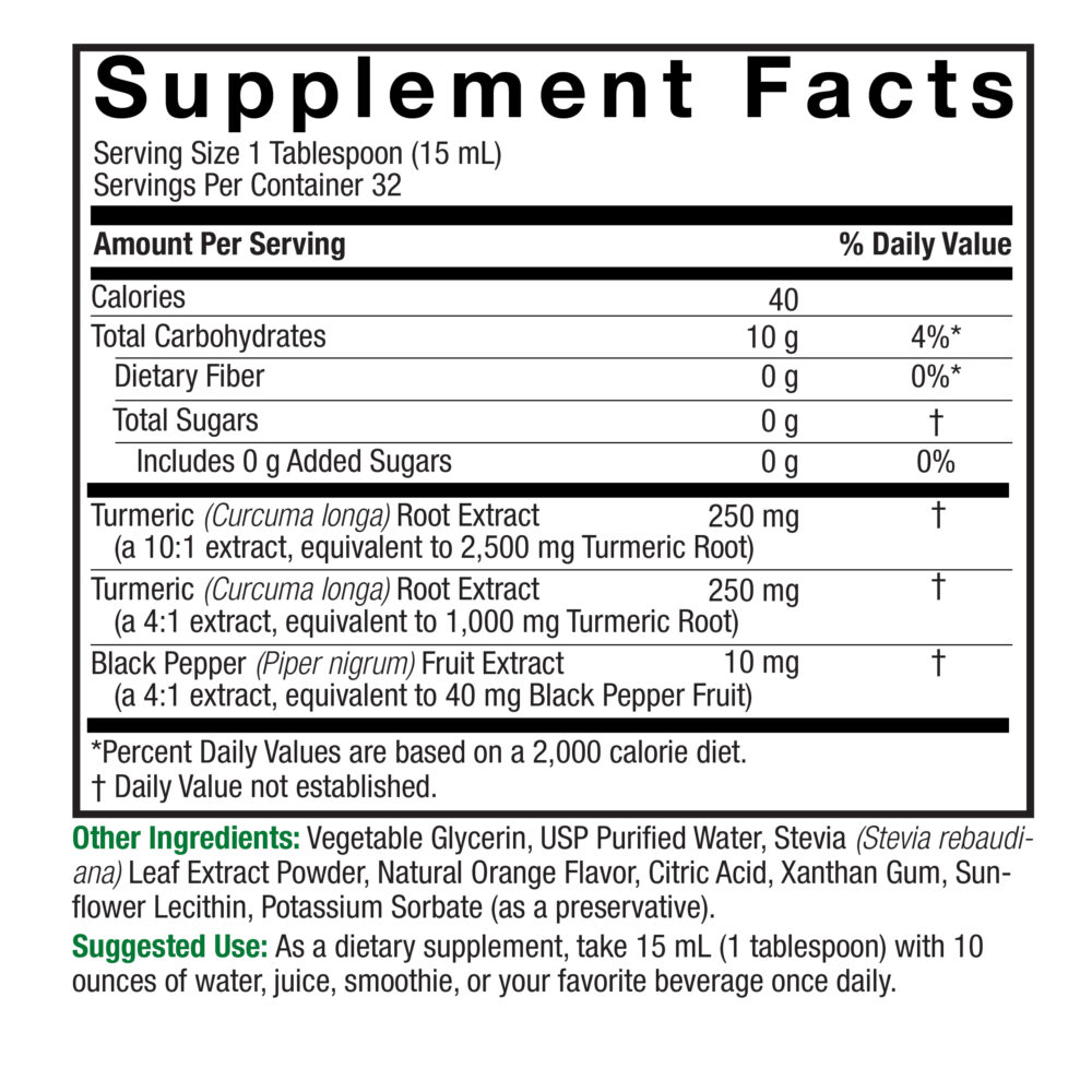 Liquid Turmeric with Black Pepper 16 Ounce 3500 mg Supplement Facts Box